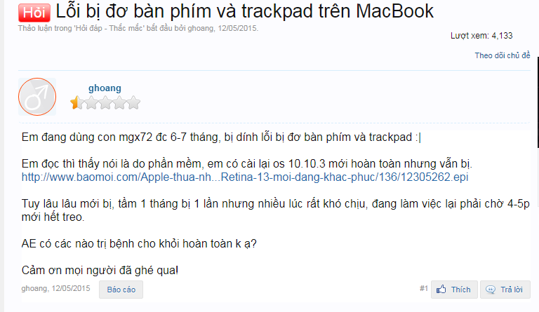 Hầu hết lỗi treo đơ bàn phím và chuột trên Macbook là do lỗi phần cứng